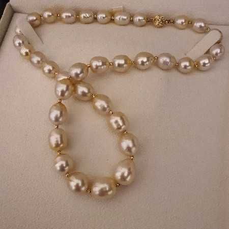 top lustru colier perle naturale aurii South Sea si aur 14k