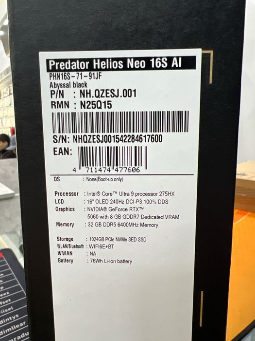 ACER Predator Helios Neo 16S AI/Ultra 9 275hx/rtx5060