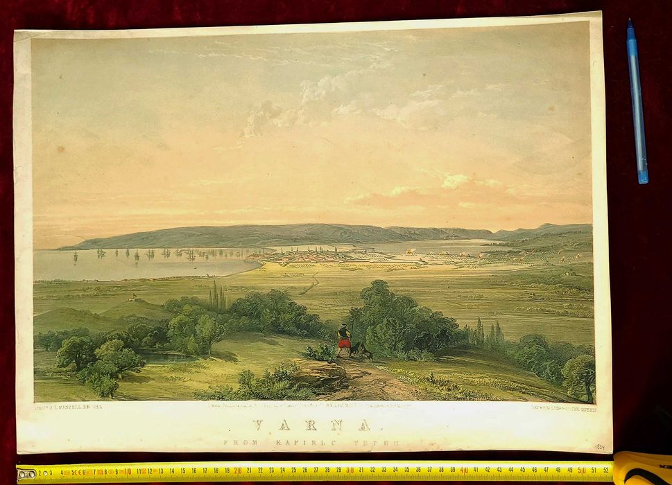 1854г гравюра ВАРНА България Голяма Цветна ЛИТОГРАФИЯ Оригинал РЯДКОСТ