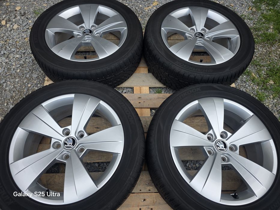 Лети джанти 17ки 5х112 Skoda + всесезонни гуми 215/55/17 Hankook