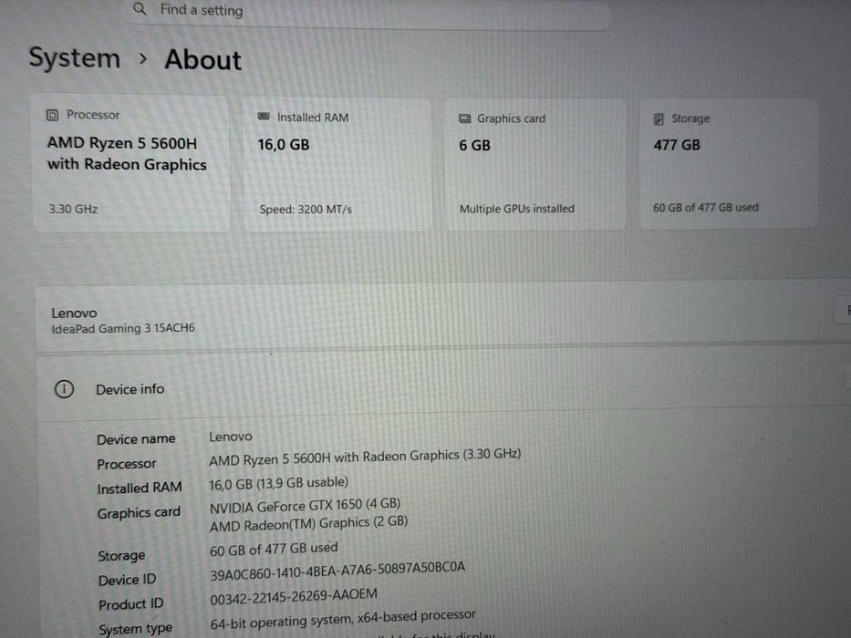 Lenovo IdeaPad Gaming 3 15ACH6 – Ryzen 5 5600H, 16GB RAM, 512GB SSD, GTX 1650