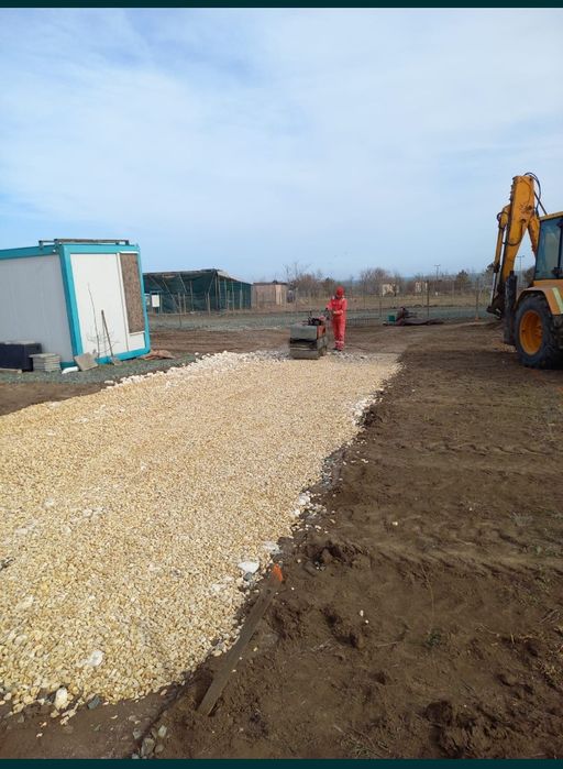 Alei pietonale, parcări auto,fundații cilindru compactor cu deservent