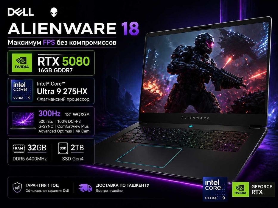 Dell Alienware 18/ Ultra 9/32GB/2TB/RTX5080 16GB/300Hz/ Гарантия 1 год