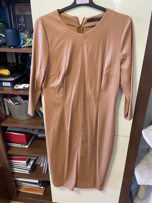 Rochie caramel Poema piele sintetica