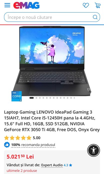Laptop Gaming Lenovo IdeaPad 3 | i5-12450H | RTX 3050 Ti | 16GB RAM