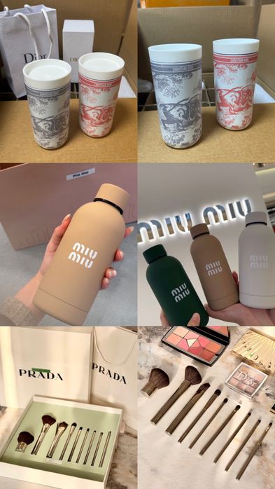 Несесер, джобно огледало, четки, тефтер Dior, MiuMiu, Prada