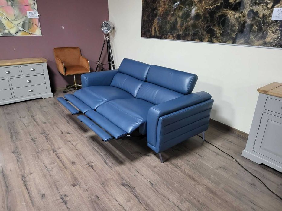 Син кожен диван тройка La-z-boy с електрически релакс механизъм