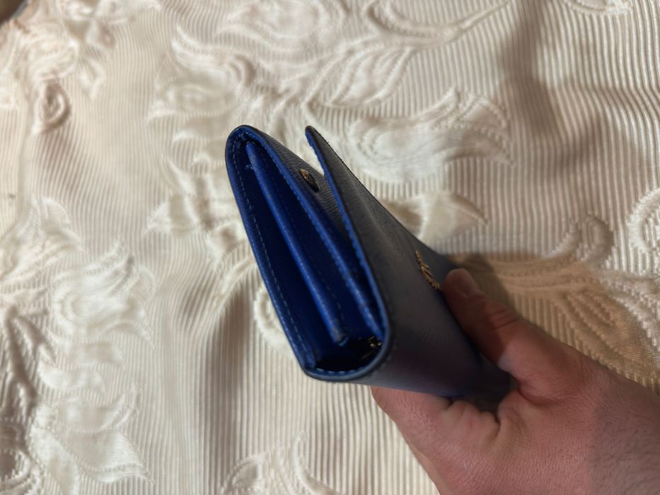 Дамски кожен портфейл Prada Saffiano Leather Long Flap Wallet / Blue