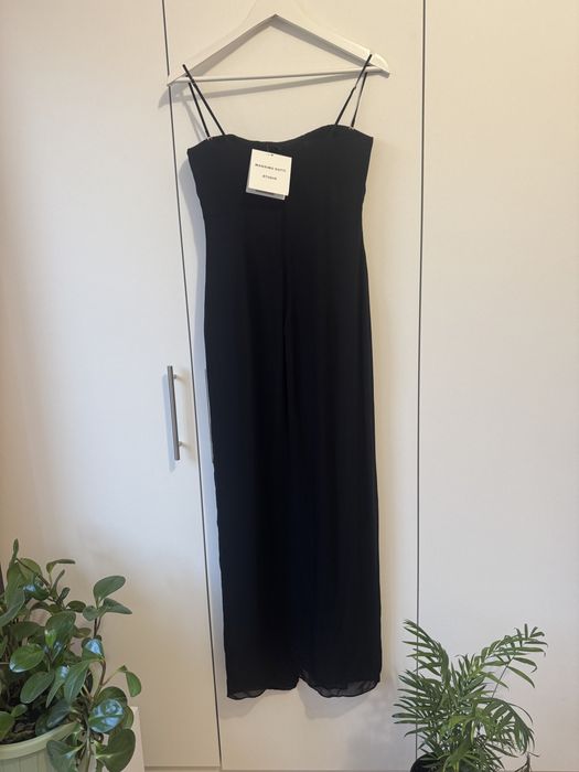 Rochie de gală lungă neagră din voal șliț în față Massimo Dutti Studio