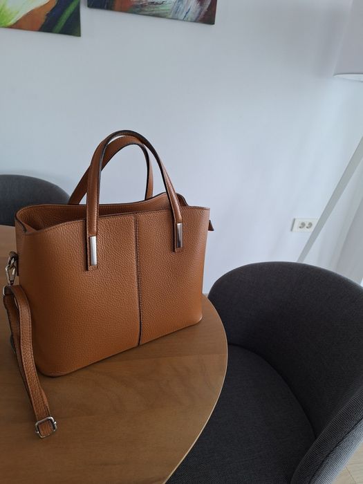 Geanta piele naturala Chiara Canotti, coniac, 33x25 cm, stare f buna