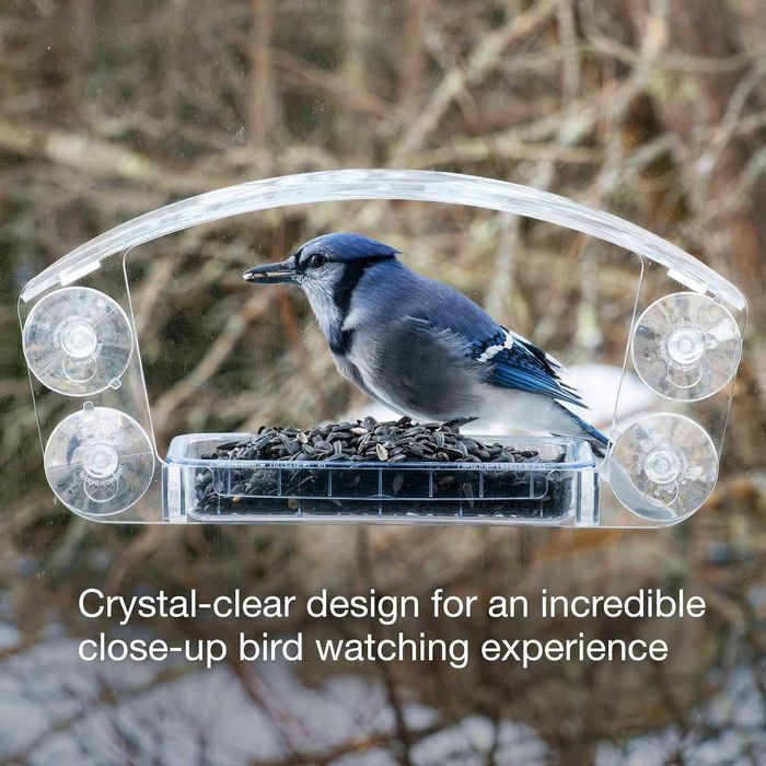 Прозрачна акрилна къщичка за птици с плъзгаща се тава - хранилка