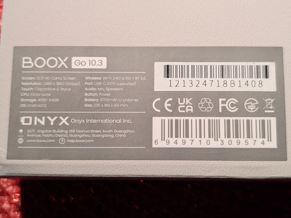 Tableta E-Ink Boox GO 10, 10.3 inch, Octa-Core, 4GB, 64 GB, Android 12