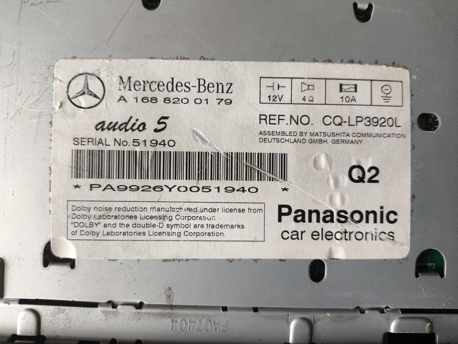 Ретро авторадио-касетофон Panasonic CQ-LP3920L / Mercedes-Benz  Audio