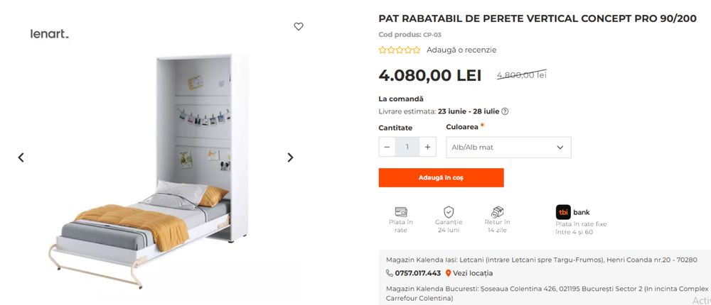 Pat rabatabil cu saltea (90x200)