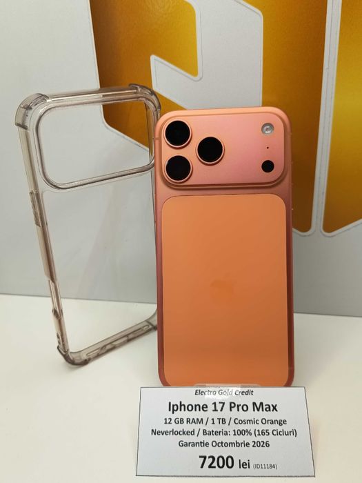 Iphone 17 Pro Max 1TB Cosmic Orange/Neverlocked/Baterie: 100%/Garantie Octombrie 2026 ID11184