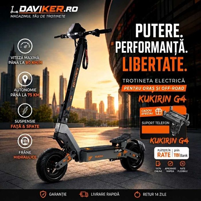 MAGAZIN! Trotineta electrica Kukirin G4 2026, 2000w, viteza max 75-80 km/h, garantie + factura!