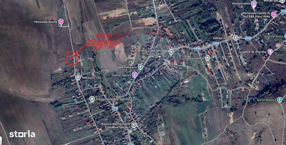 Teren intravilan 2307 mp în Salicea, zona premium, aproape de Cluj