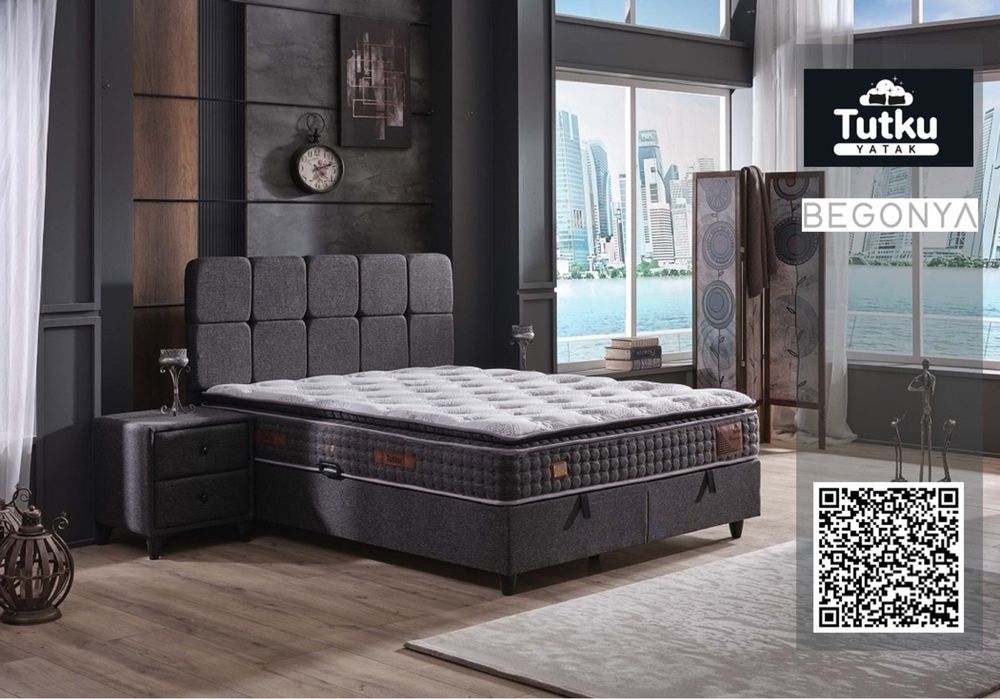 Тапицирана спалня Begonya Тъмно Сиво с матрак