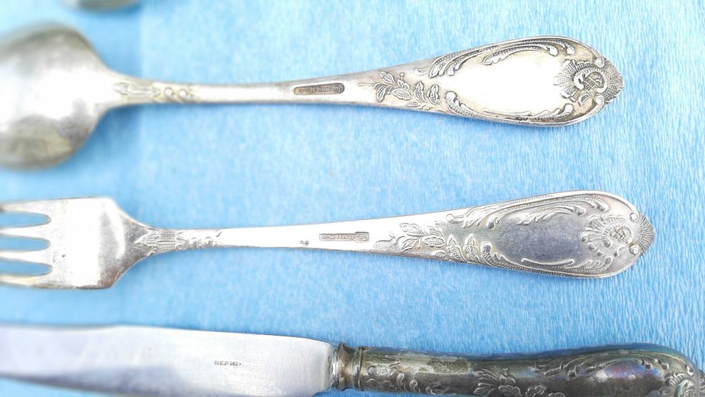 2 X Seturi-Tacamuri 48 piese, alpaca, URSS, marcate, 2866 gr, 1950-60