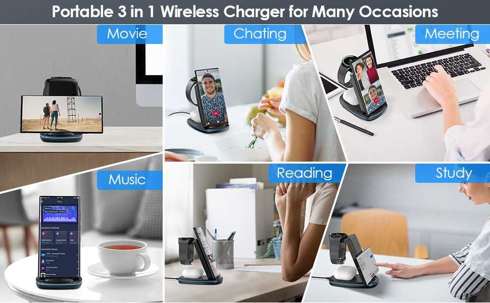 Безжично зарядно устройство 3 в 1,,Samsung,iPhone,Huawei,Xiomi