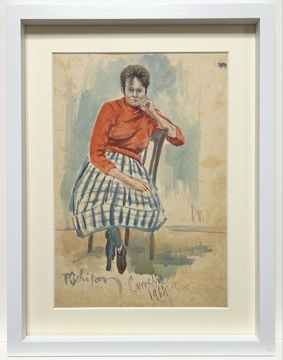 Tablou Schipor 1964 Portret de Femeie pictura acuarele inramata 32x42