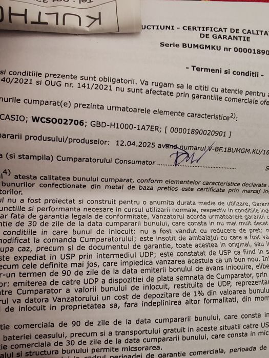 Casio GBD H 1000, în garanție