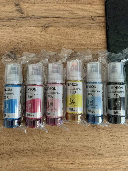 Новые чернила краска Epson 108, оригинал с коробки, 6 цветов, комплект