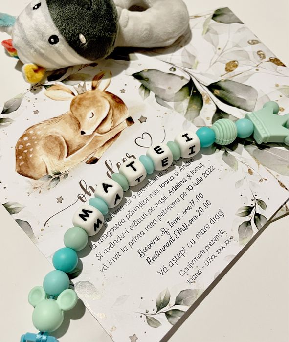 Lant de suzeta personalizat cu nume din silicon alimentar