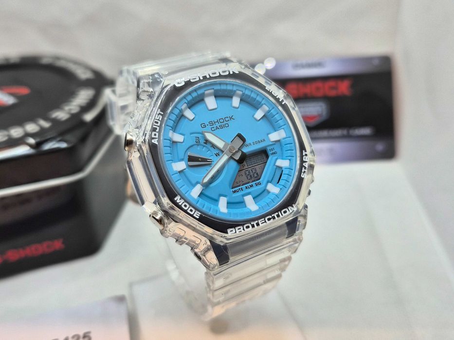 Ceas Sport Casio g shock ga 2100 BM jellyfish ,transparent BLUE CIEL , Nou,Garantie 2 ani