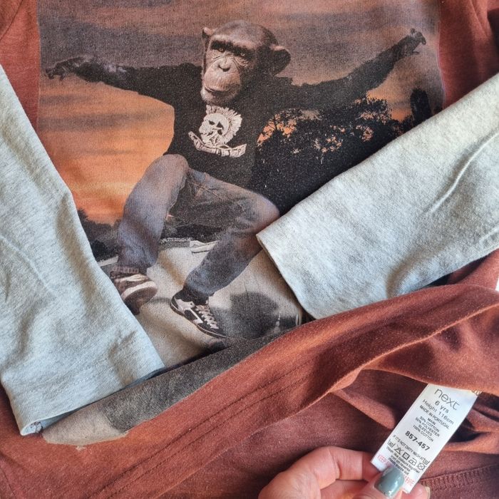 Блуза Next в сив и винено червен цвят, размер 116 см., 6 г.