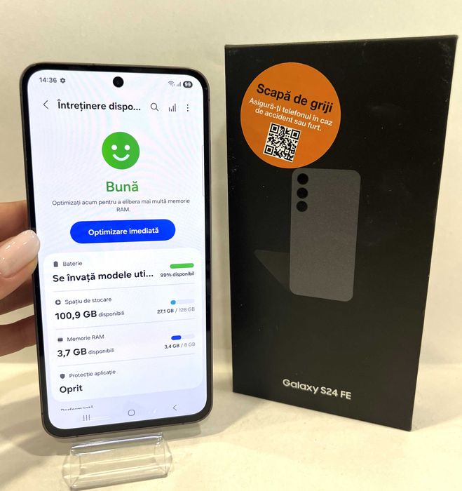 Samsung S24 FE, 128GB/8GB RAM, garanție, Graphite, impecabil!