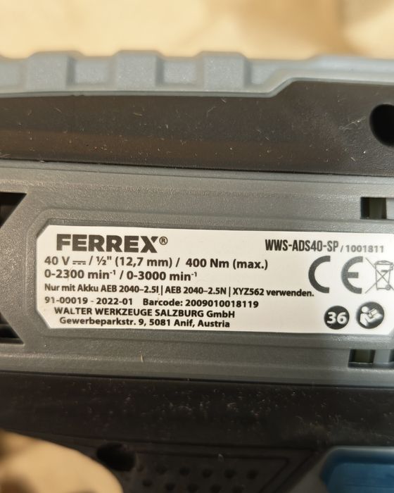 Mașina de impact FERREX 400 NM 40V pistol  bormasina cheie activ energ