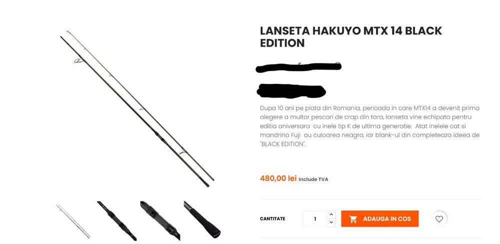 Lansete  Lanseta Hakuyo MTX 14 New Concept, 3.90m, 3.75lbs, 2buc