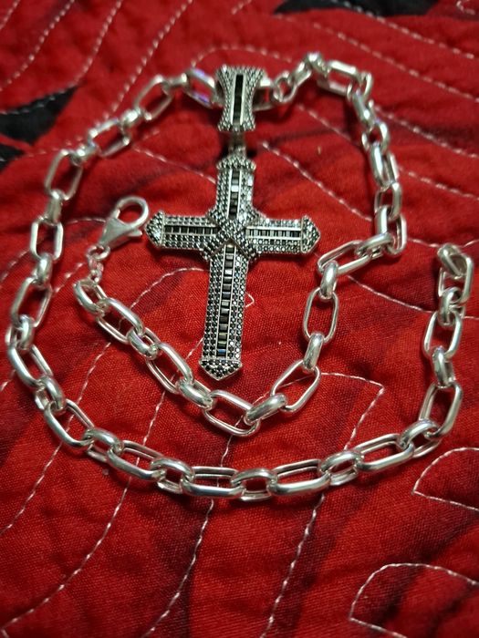 Lant masiv argint cu pandativ cu pietre negre