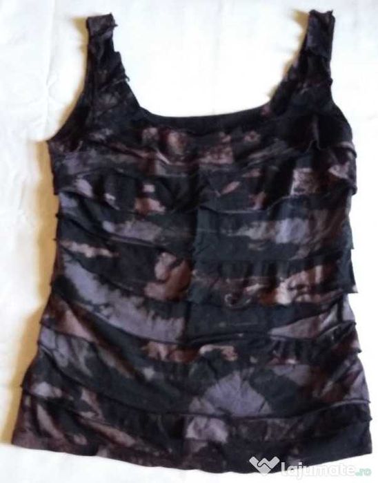 Set Ieftin tricou bumbac gri volane Maiouri Tie Dye negru Ciclam lycra