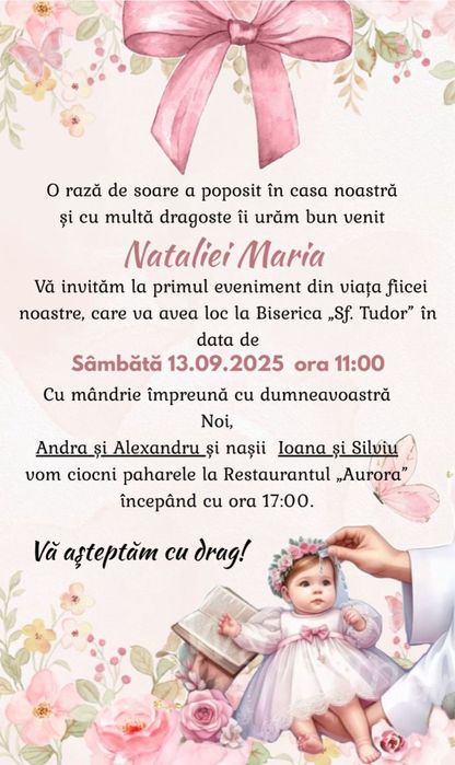 Invitatii digitale  botez sau zile de nastere