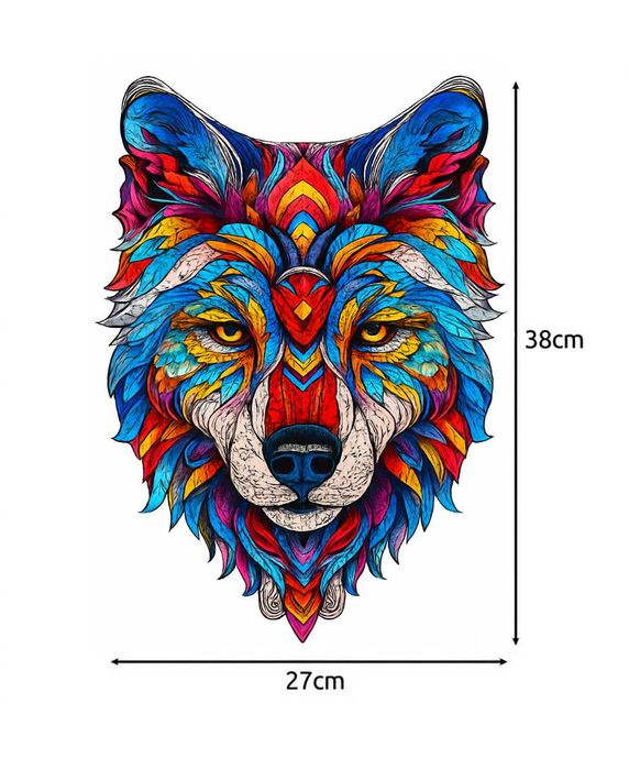 Puzzle din lemn cap de lup 170 piese colorate joc educativ 38 x 27 cm
