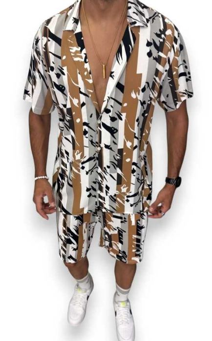 Compleu de vara pentru barbati, Camasa cu pantaloni scurti 13275, maro