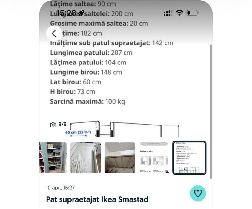 Pat supraetajat cu sifonier si dulap