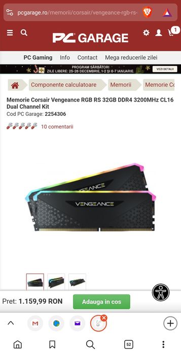 Memorie Corsair Vengeance RGB RS 32GB DDR4 3200MHz CL16 Dual Channel K