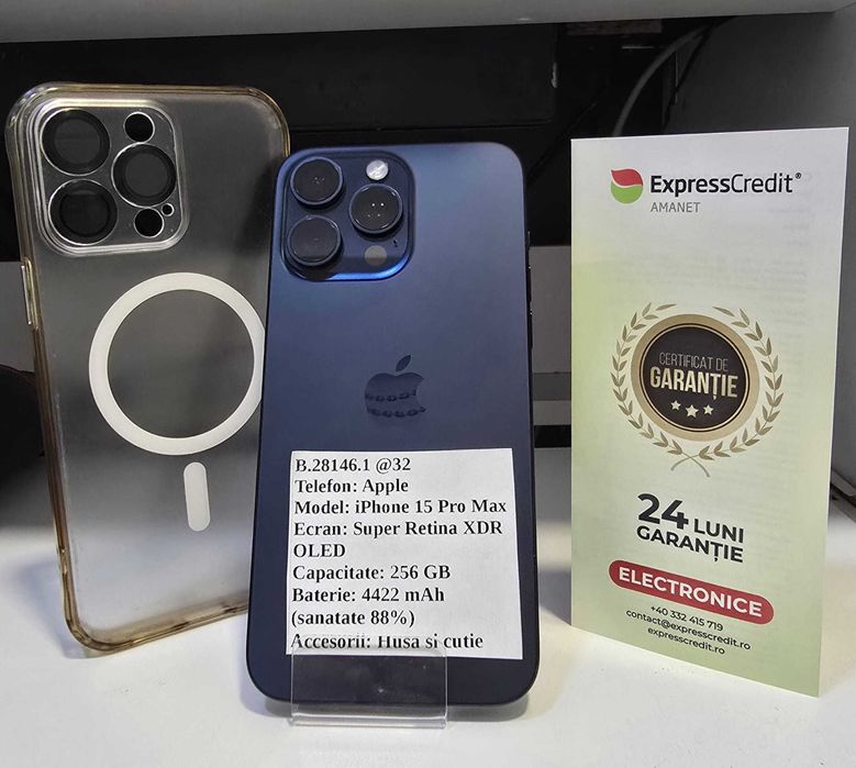 iPhone 15 Pro Max 256Gb 88% S.B.(AG32 Vaslui B28146.1) 2 ANI GARANTIE!