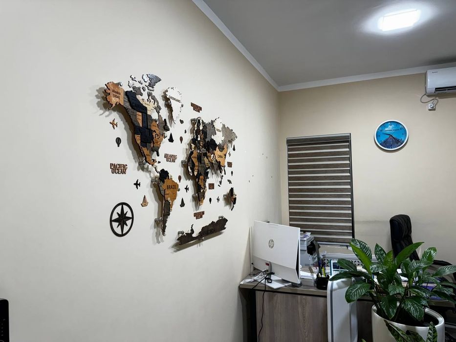 3D ёғоч девор картаси. Карта мира, Жахон харитаси,  3D декор.
