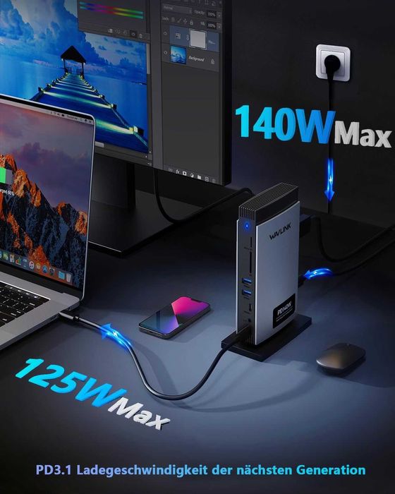 USB C докинг станция за лаптоп WAVLINK, три монитора, 2*DP, HDMI