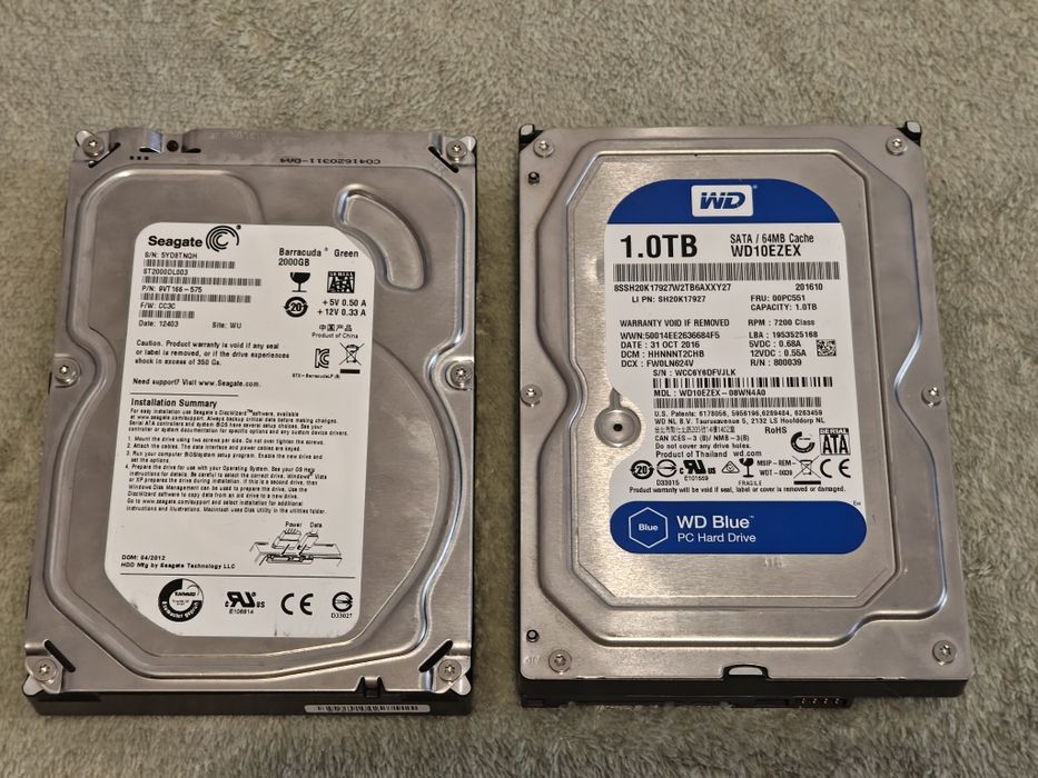 Segate Baracuda 2TB și WD Blue 1TB