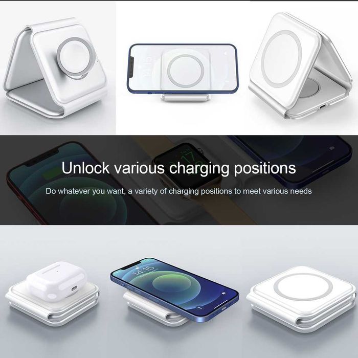 Turbocharged Wireless Charger - Магнитно сгъваемо безжично зарядно устройство 3 в 1, бяло