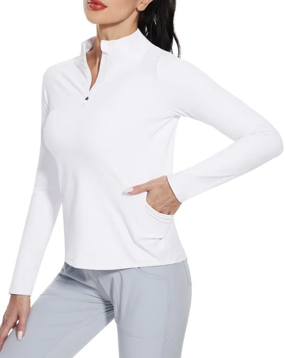Bluza dama tip polo sport MOTEEPI cu fermoar sfert alb 3XL