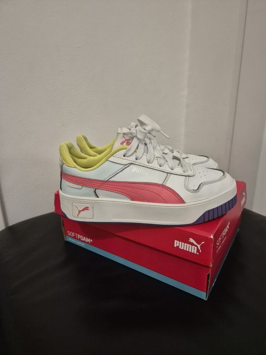 Pantofi sport Puma de piele si piele ecologica Carina Street Jr., Alb,
