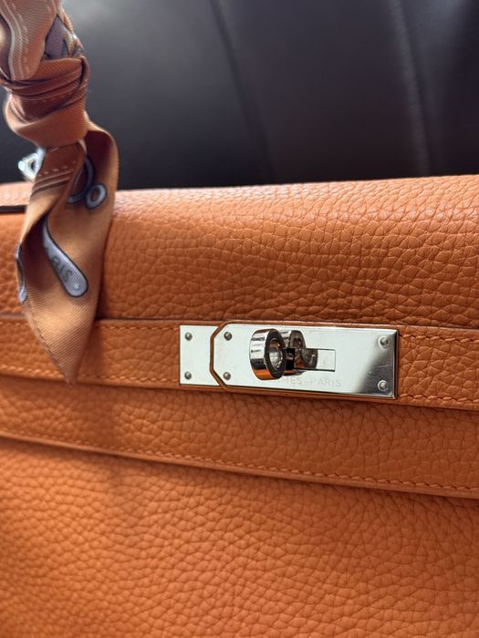 Genată Hermes Kelly Sellier 28 Orange Epsom Palladium Hardware