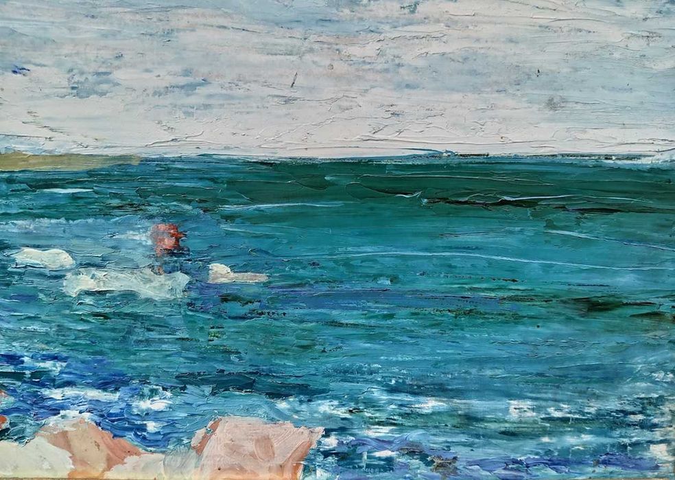 Tablou vechi - peisaj marin semnat AC 1974 ( Ciucurencu)