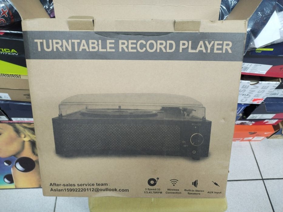 Грамофон за винилови плочи с вградени високоговорители-Бял-Промо